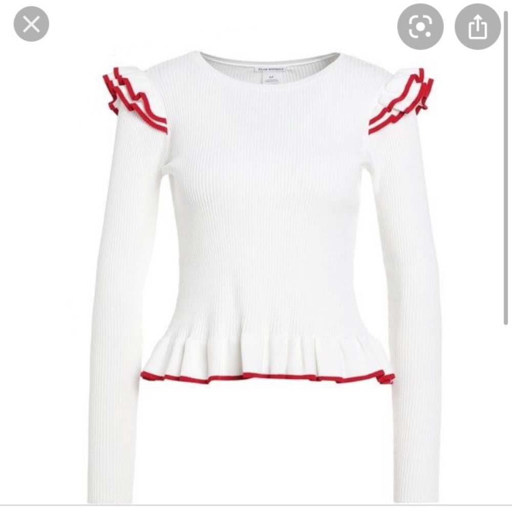 Club Monaco Karli Ruffle Sweater White Red Piping